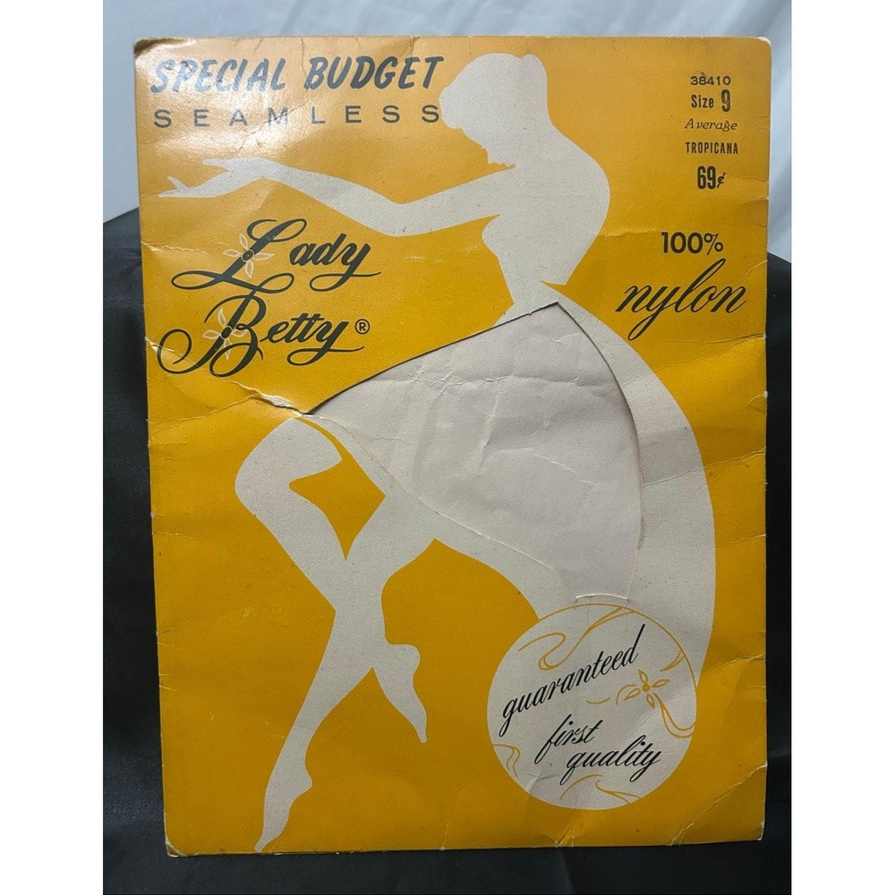 Vintage 1960s Lady Betty Seamless Nylon Stockings Deadstock Tropicana Size 9